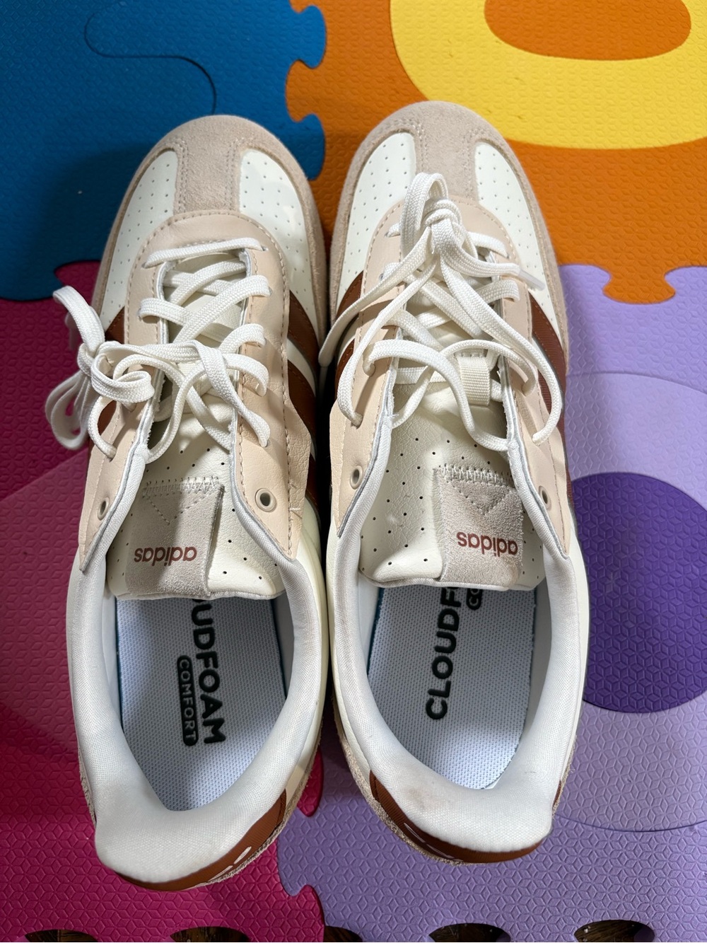 adidas Kids White and Tan Retro-Style Sneakers